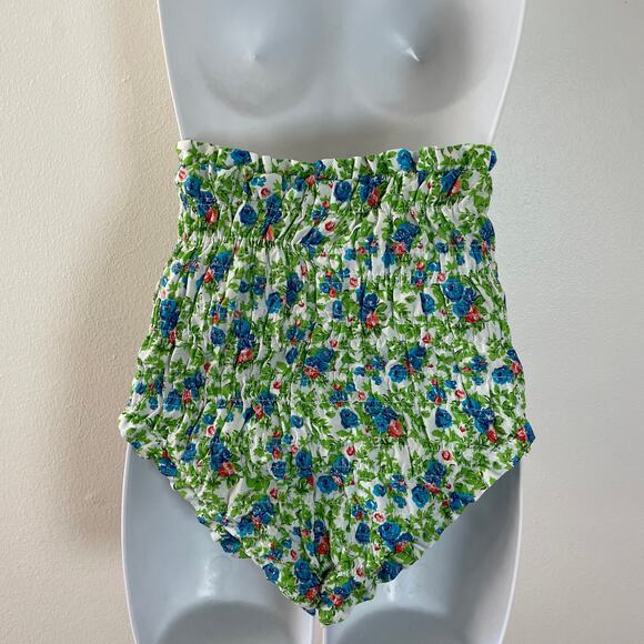 House of Sunny Two Piece Set Women 4 Floral Ruffle Bow Smocked Retro Hot Pants - Picture 8 of 16